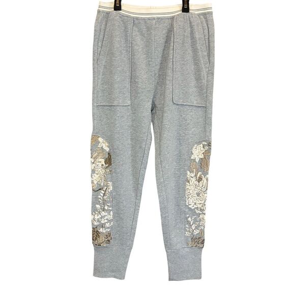 Burning Torch Embroidered Sweatpants in Grey Metallic NWT Size Medium - Picture 1 of 5